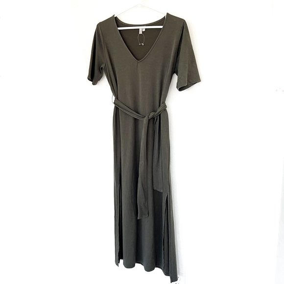 ASOS olive green belted maxi dress w/side slit 6 - Picture 5 of 9